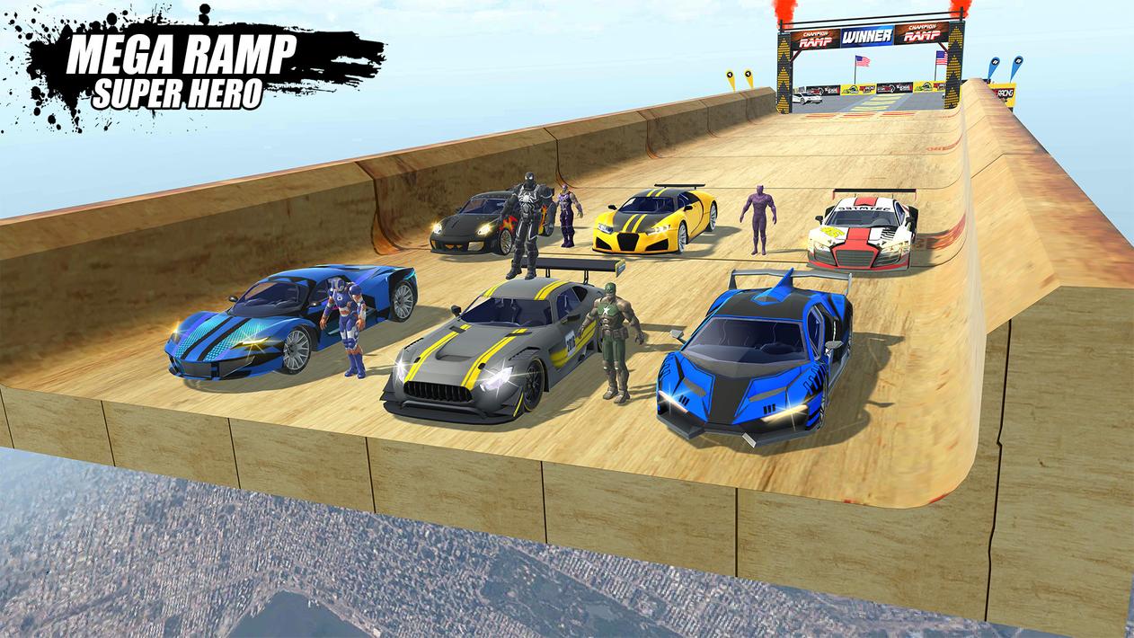 Super Hero Mega ramp Car Stunt