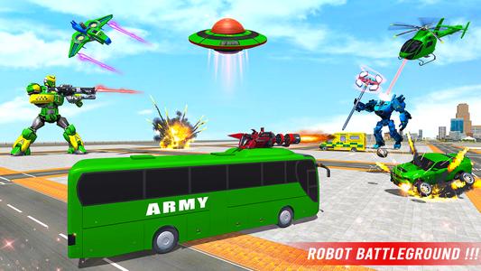 Army Bus Robot Car Games