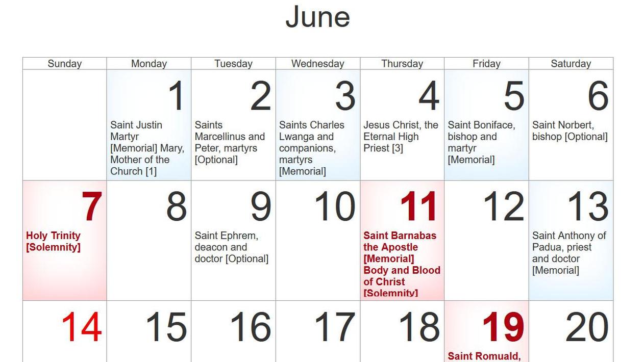 Church Calendar 2023